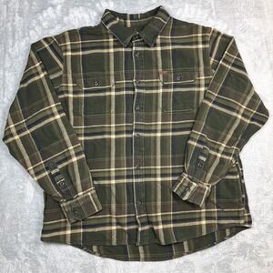 Orvis Flannel Shirt Jacket Men XXL Green Plaid Thick Lumberjack Pockets